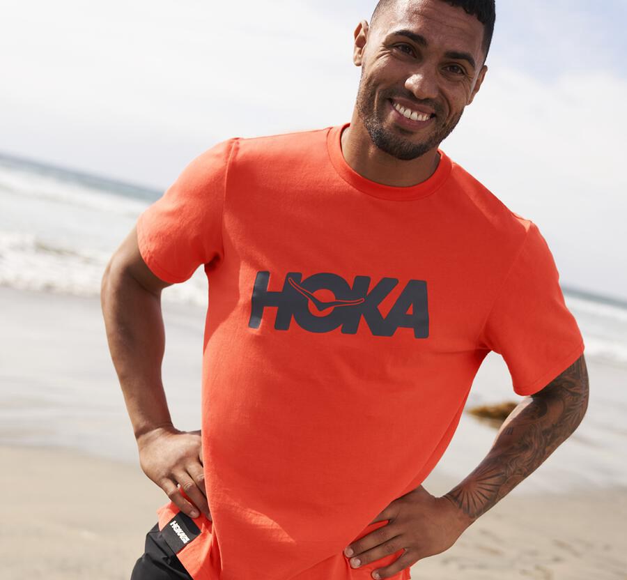 Hoka One One Mens Tee - Brand - Red - IERZ67930